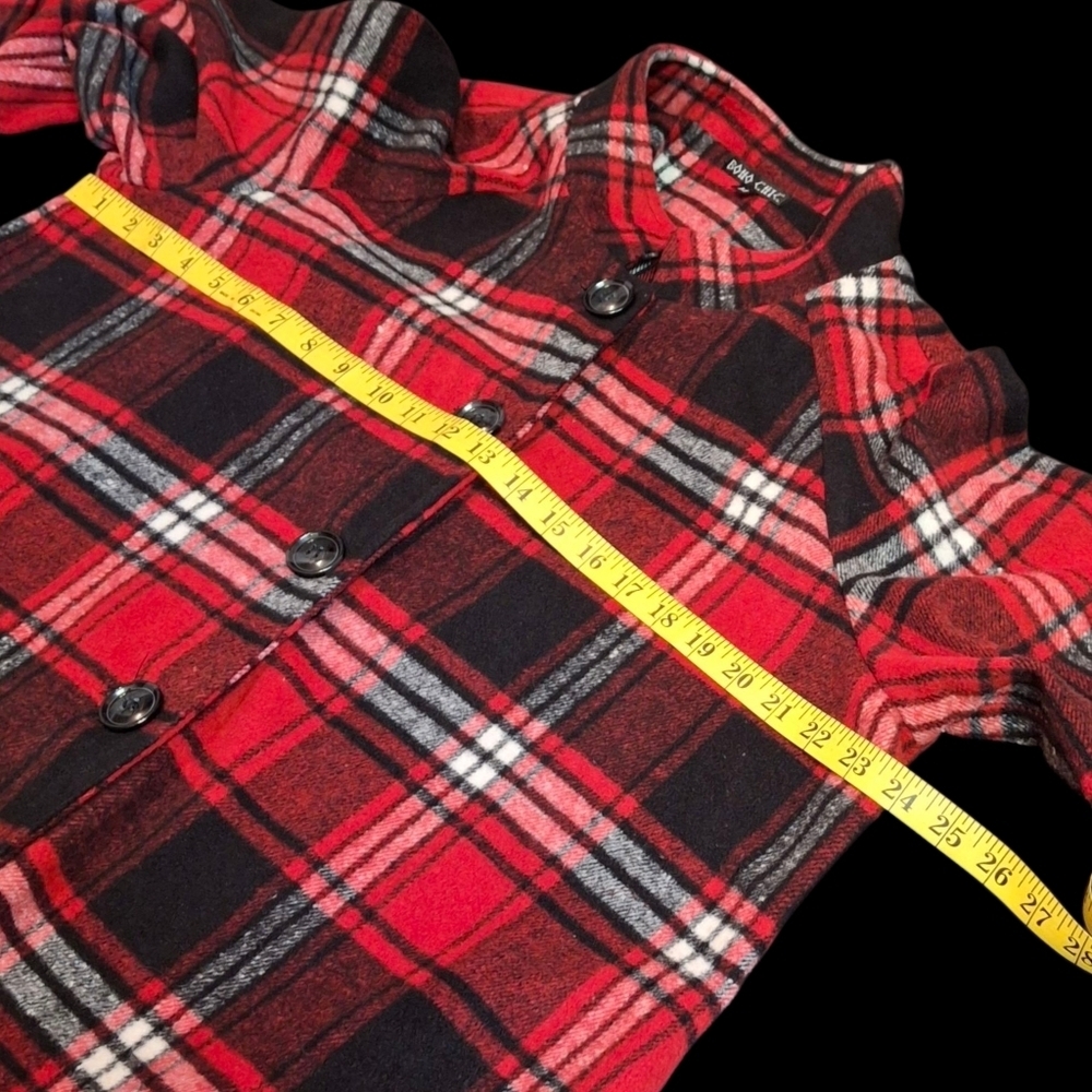 Boho Chic New York Red Plaid Relax Fit Shirt Jacket Tunic  Women Size Medium - Picture 13 of 16